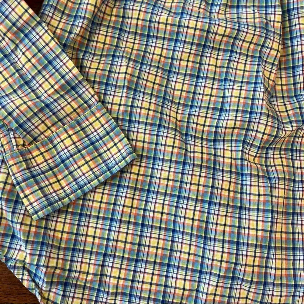 Boys Ralph Lauren yellow blue orange plaid button down shirt size small 8